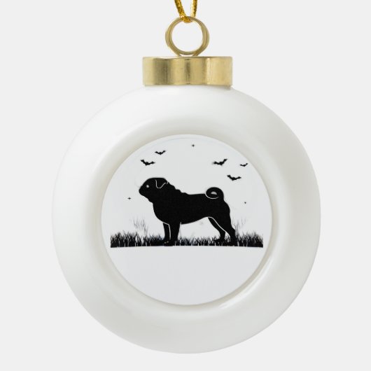 パグドッグ – ハロウィーンムーンシルエットクラシックT-Shir セラミックボールオーナメント (正面)