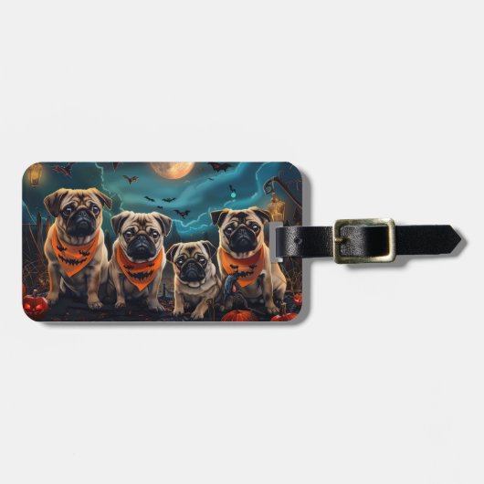 パグハロウィン不気味 ラゲッジタグ (正面横)