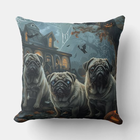 パグハロウィーンの夜の犬の喜び クッション (正面)