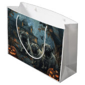 パグハロウィーンの夜の犬の喜び ラージペーパーバッグ (裏面アングル)