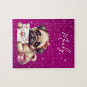 パグバレンタインデーパーソナライズされたパグパピーラブ ジグソーパズル (横)