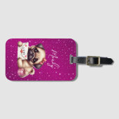 パグバレンタインデーパーソナライズされたパグパピーラブ ラゲッジタグ (正面横)