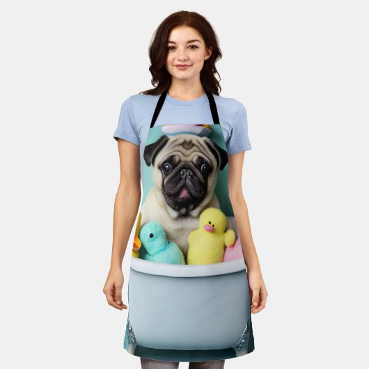 パグパラダイス:浴槽の中の入浴美しい エプロン (着用した状態)