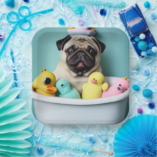 パグパラダイス:浴槽の中の入浴美しい ペーパープレート (パーティー)