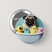 パグパラダイス:浴槽の中の入浴美しい 缶バッジ (正面&裏面)