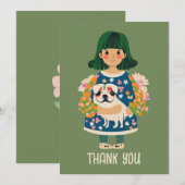 パグパーソナライズされたグリーティングカード |ボーホフローラカード シーズンカード (正面/裏面)