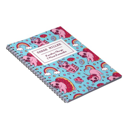 パグパーソナライズされたドードルパターンスイートデザート ノートブック (右側)
