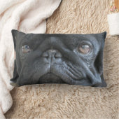 パグパーソナライズされたピロー、黒いパグ子犬、顔 ランバークッション (ブランケット)