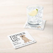 パグパーソナライズされたル・ド結婚ッグ スクエアペーパーコースター (インサイチュ)