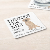 パグパーソナライズされたル・ド結婚ッグ スクエアペーパーコースター (アングル)