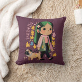 パグパーソナライズされた付きラブリーガール歩く クッション (ブランケット)