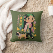 パグパーソナライズされた付きラブリーガール歩く クッション (ブランケット)