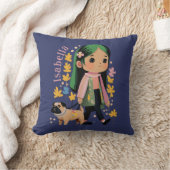 パグパーソナライズされた付きラブリーガール歩く クッション (ブランケット)