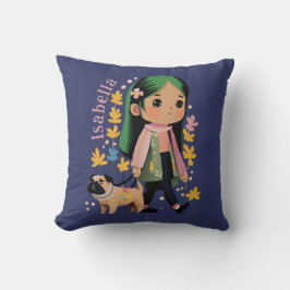 パグパーソナライズされた付きラブリーガール歩く クッション