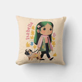 パグパーソナライズされた付きラブリーガール歩く クッション
