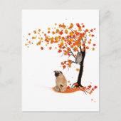 パグフクロウと秋ツリーパグオーナーパグおもしろいオータム ポストカード (正面)