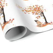 パグフクロウと秋ツリーパグオーナーパグおもしろいオータム ラッピングペーパー (ロールコーナー)