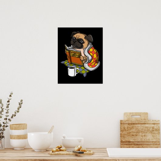 パグブック読の愛犬かわいいペット ポスター (キッチン)