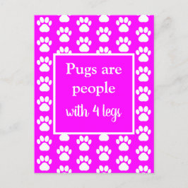 パグペットおもしろい犬はピンクの四脚を持つ人 ポストカード