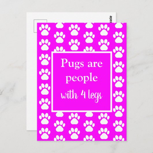 パグペットおもしろい犬はピンクの四脚を持つ人 ポストカード (正面/裏面)