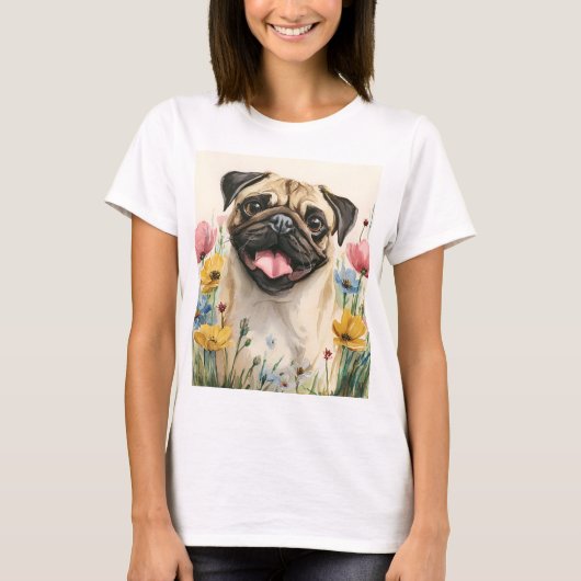 パグママへのギフト 水彩Tシャツ Tシャツ (正面)