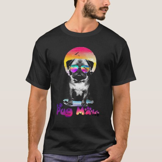 パグママサングラス母の日パグおもしろい母 Tシャツ (正面)