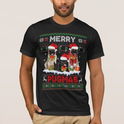 パグマメリースブリーセータークリスマスドッグラバー Tシャツ (正面)
