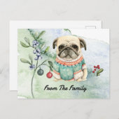 パグメリークリスマスウォーター色 ポストカード (正面/裏面)