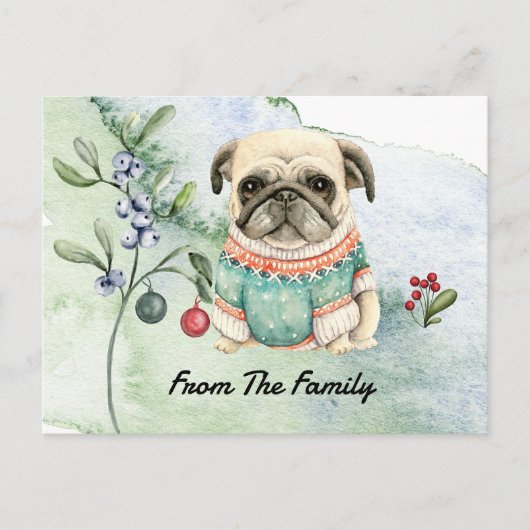 パグメリークリスマスウォーター色 ポストカード (正面)