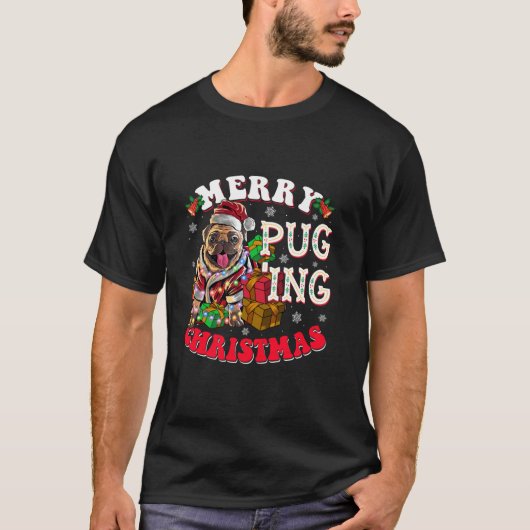 パグメリーリングクリスマスドッグサンタポークリスマスボーイズPu Tシャツ (正面)