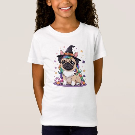 パグユニコーン - 魔法の犬ファンタジーTシャツデザイン Tシャツ (正面)