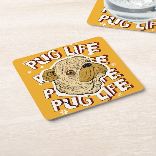 パグライフ動物の犬 スクエアペーパーコースター (アングル)
