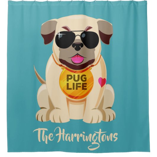 パグライフ名前をカスタムする&カラーシャワーカーテン シャワーカーテン (正面)