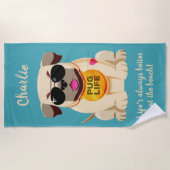 パグライフ名前をカスタムする&文字ビーチタオル ビーチタオル (正面)