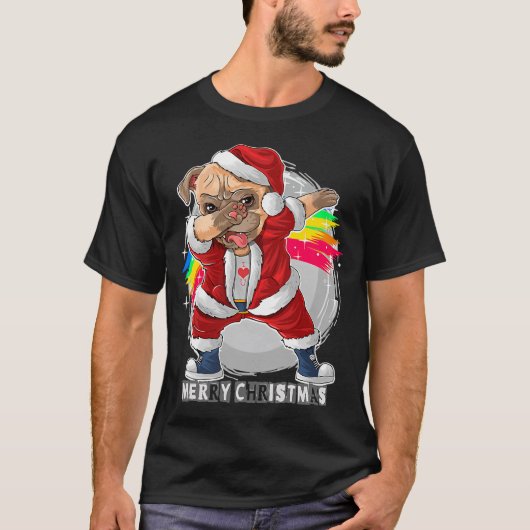 パグリー ライト サンタ 犬 クリスマス Tシャツ (正面)