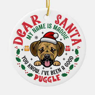 パグルパーソナライズされたドッグクリスマスツリーラウンドホワイト セラミックオーナメント