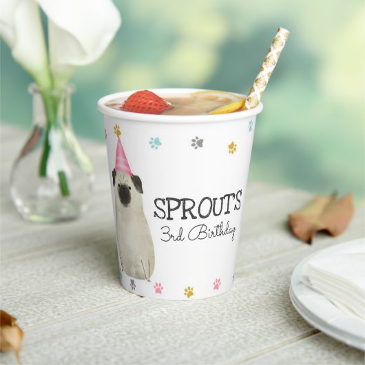 パグレッツポーティードッグバースデーパーティーピンク紙カップ 紙コップ (インサイチュ)