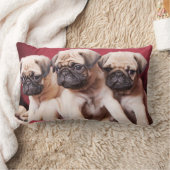 パグ三つ子 ランバークッション (ブランケット)