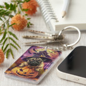 パグ不気味ドグハロウィーン魔女とカボチャ キーホルダー (正面右)