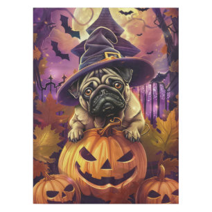 パグ不気味ドグハロウィーン魔女とカボチャ テーブルクロス