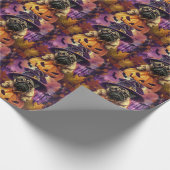 パグ不気味ドグハロウィーン魔女とカボチャ ラッピングペーパー (角)