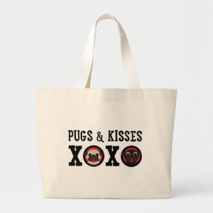 パグ及びキスXOXOのキャンバスのパグのトート ラージトートバッグ