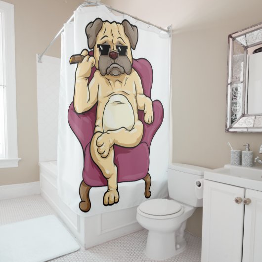 パグ喫煙葉巻 | Really クール Pug Dog シャワーカーテン (インサイチュ)