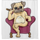 パグ喫煙葉巻 | Really クール Pug Dog シャワーカーテン (正面)