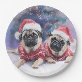 パグ好きのためのクリスマス紙皿 ペーパープレート