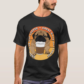 パグ好きのためのレトロな芸術的コーヒーサンセットグッズ - 神奈川沖浪裏 Tシャツ