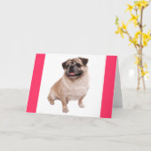 パグ子犬あいさつ空白のピンクノートカード カード (黄色い花)