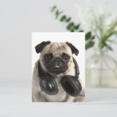 パグ子犬あいさつ葉書 ポストカード (スタンド正面)
