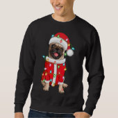 パグ恋人クリスマス照明サンタハットパグクリスマス スウェットシャツ (正面)