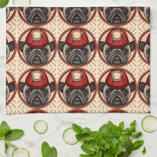 パグ消防士 キッチンタオル (折り畳み)